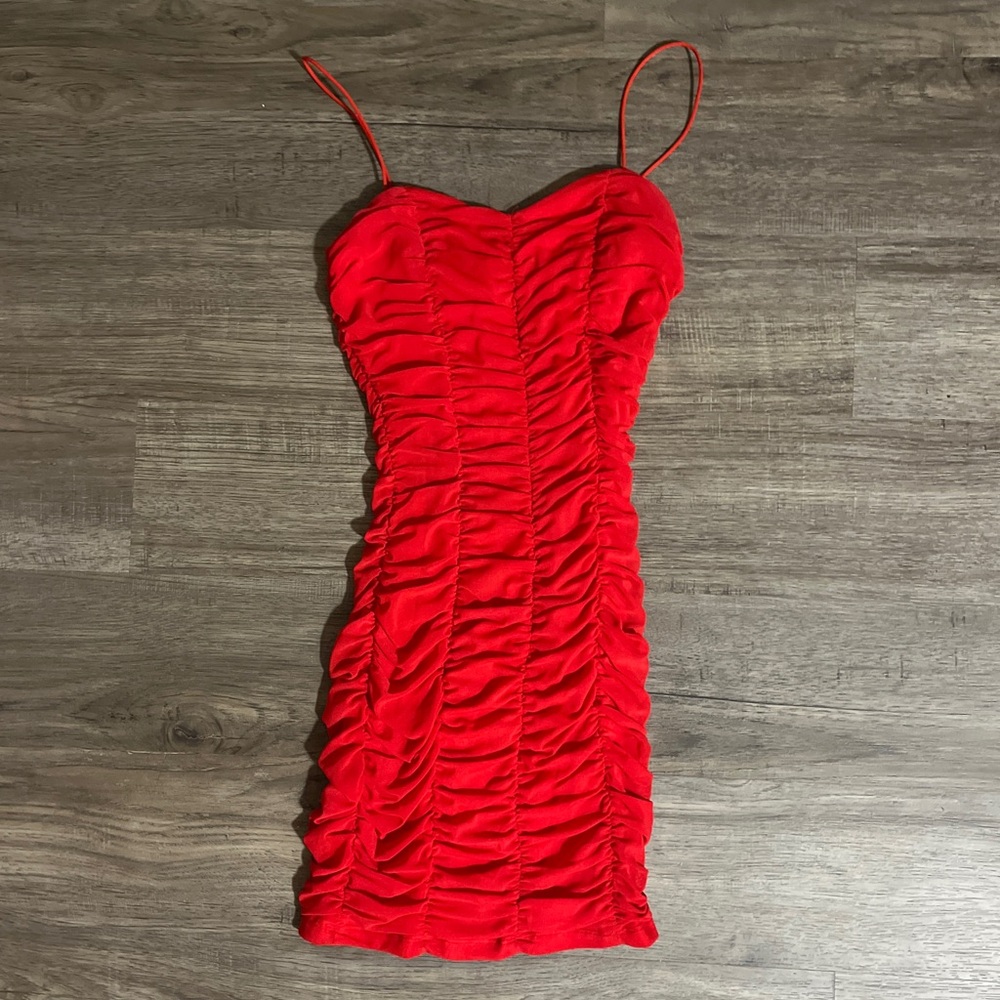 Hello Molly Red Ruched Bodycon Mini Dress